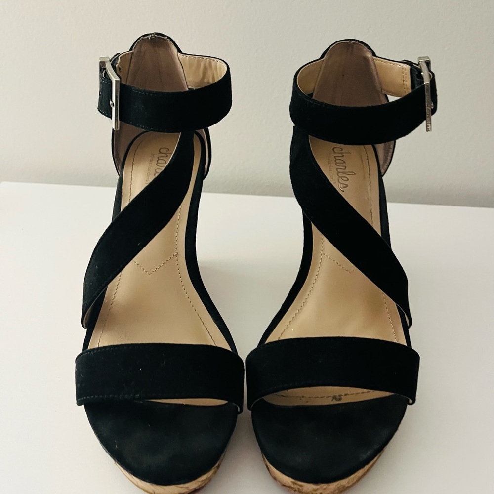 Charles David Black Strappy Wedges
